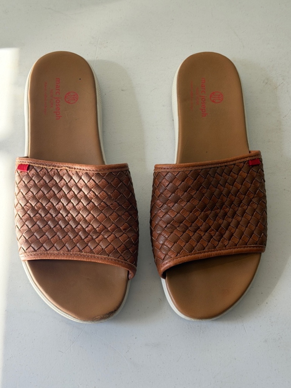 Marc Joseph Brown Woven Leather Slide Sandals